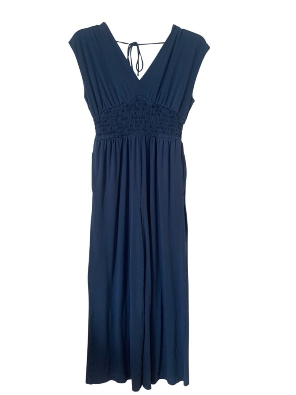 Old Navy Wide Leg Jumpsuit Waist-Defined Shirred Waist V-Neck Stretchy  Navy M